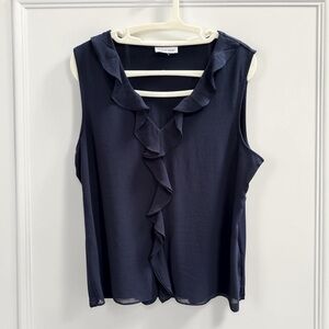 Calvin Klein Navy Ruffle V-Neck Sleeveless Tank